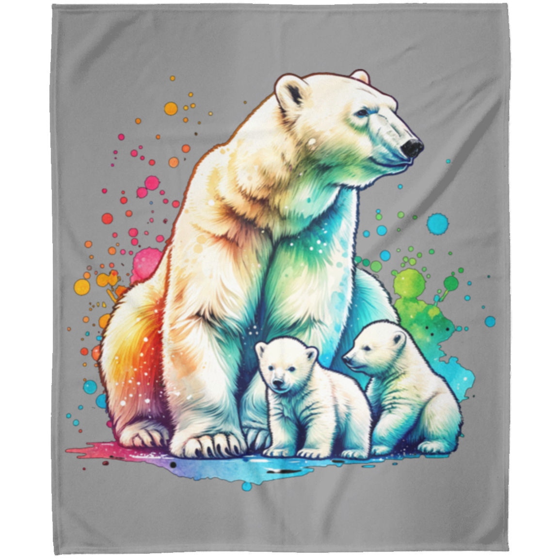 Polar Bear Mom with Cubs Fleece Blankets