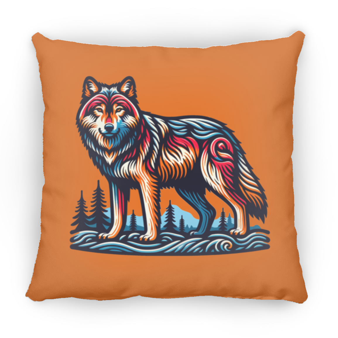 Wolf Block Print - Throw Pillows