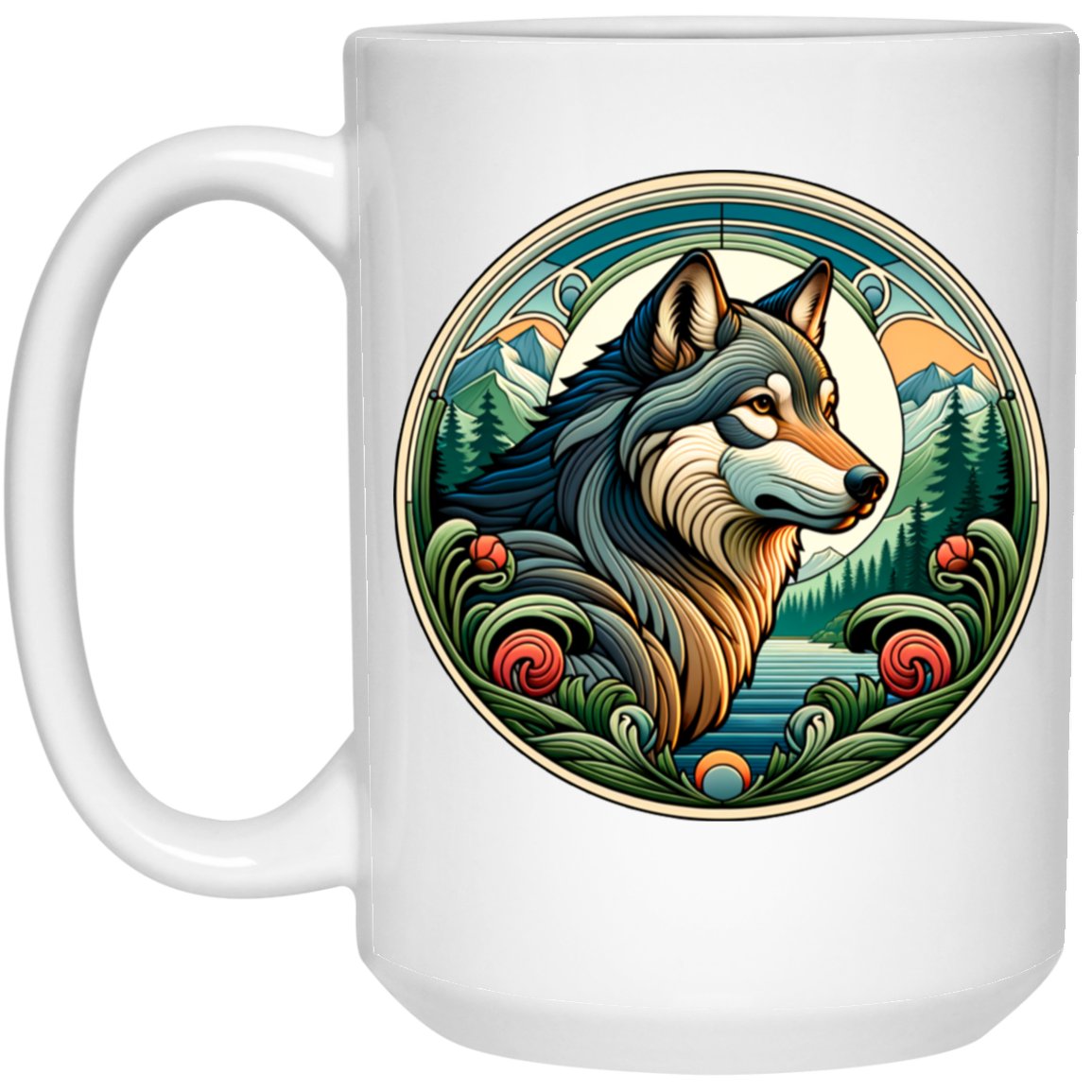 Wolf, Art Nouveau Style Mugs