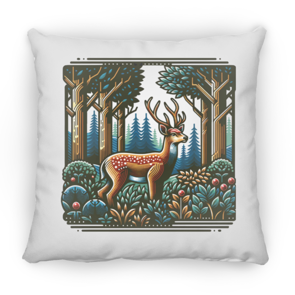 Deer in Forest Block Print - Throw Pillows