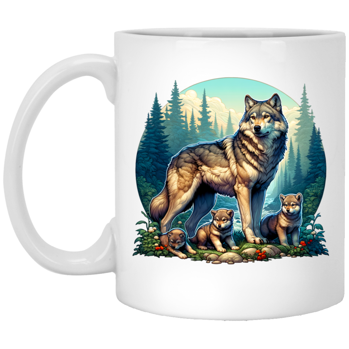 Wolf with 3 pups Mug