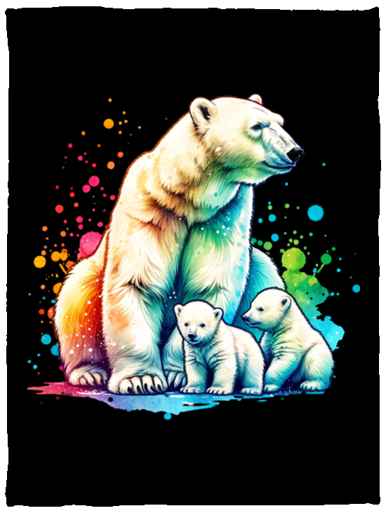 Polar Bear Mom with Cubs Fleece Blankets