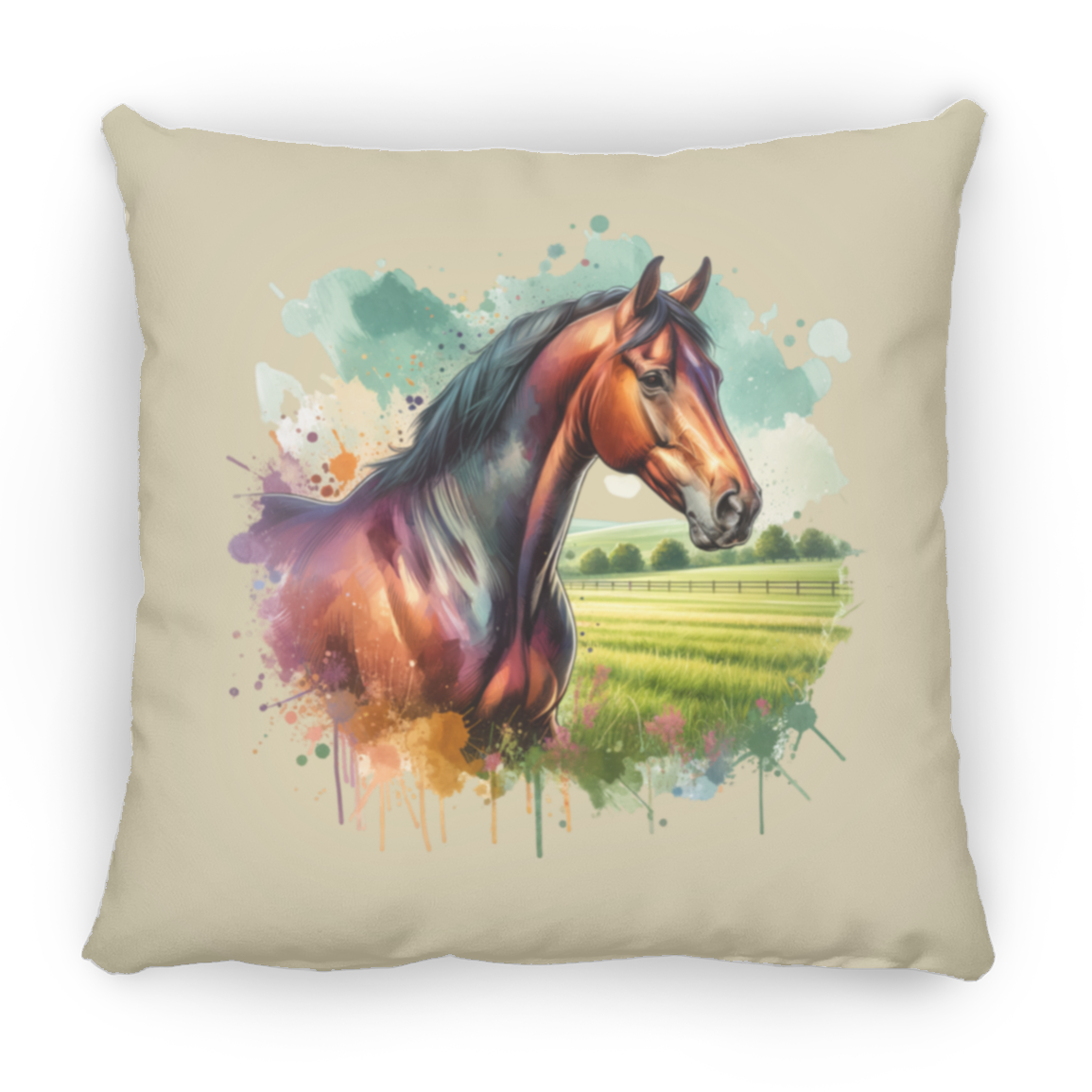 Bay Horse with Field - Throw Pillows