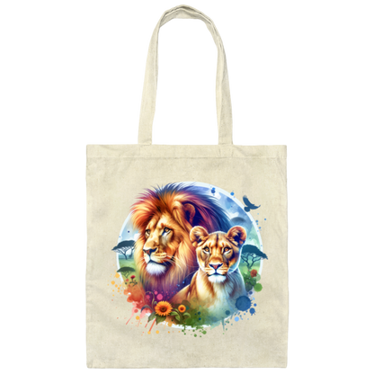 Lion and Lioness Watercolor - Canvas Tote Bag