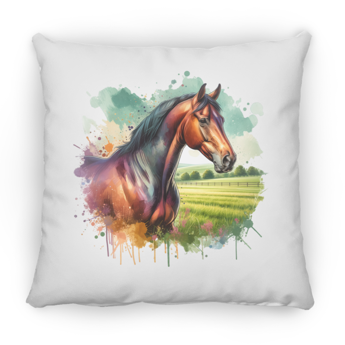 Bay Horse with Field - Throw Pillows