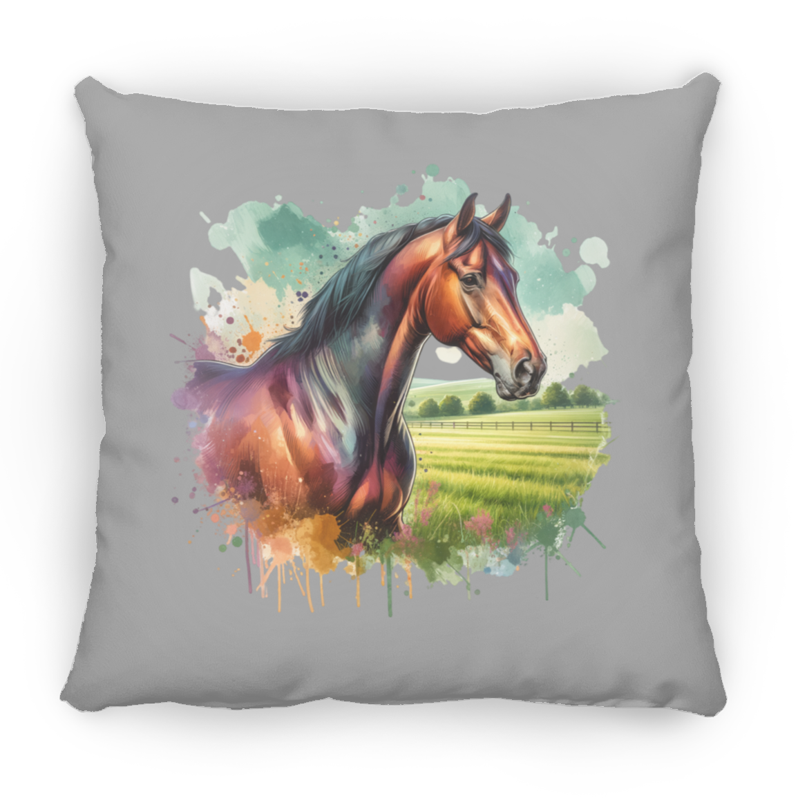 Bay Horse with Field - Throw Pillows