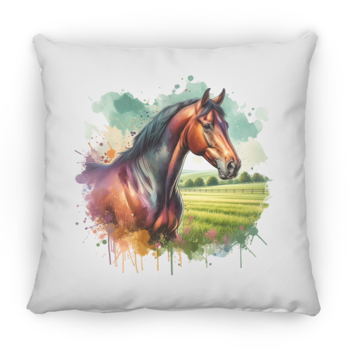 Bay Horse with Field - Throw Pillows