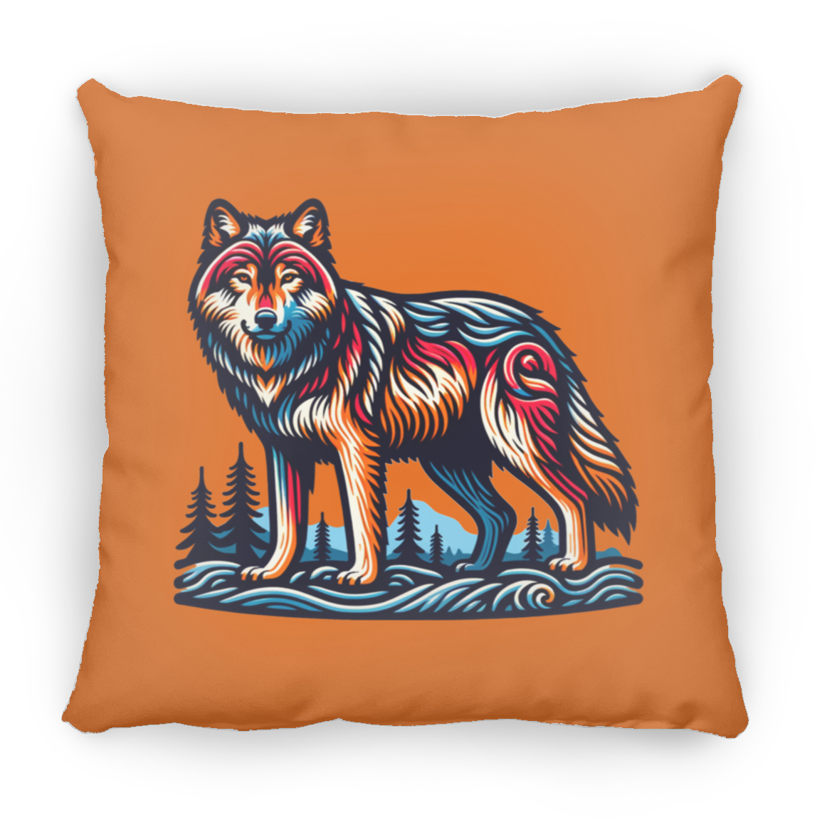 Wolf Block Print - Throw Pillows