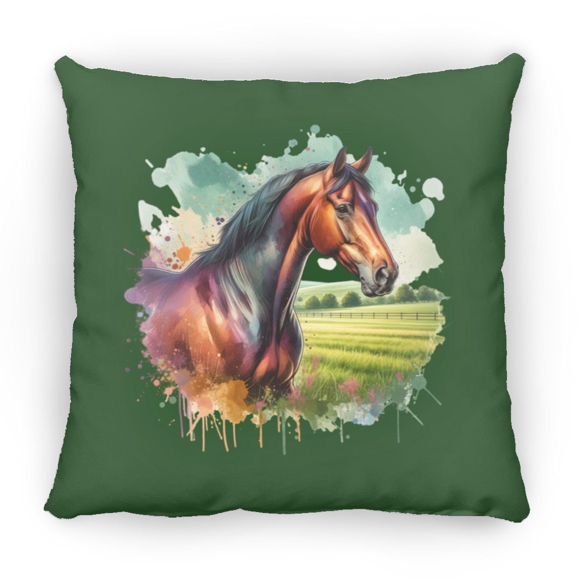 Bay Horse with Field - Throw Pillows