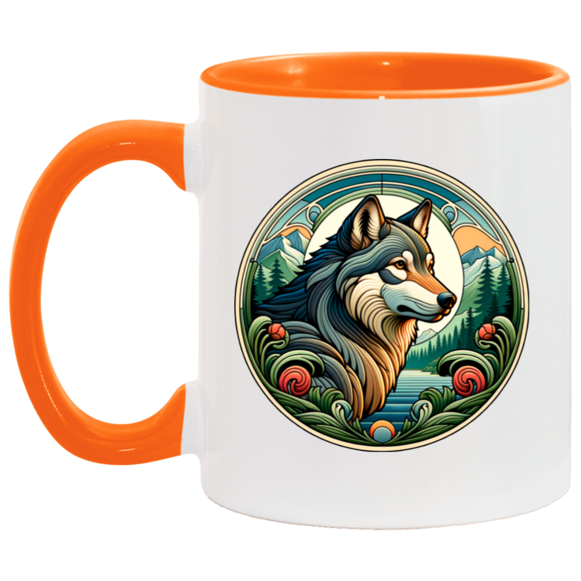 Wolf, Art Nouveau Style Mugs
