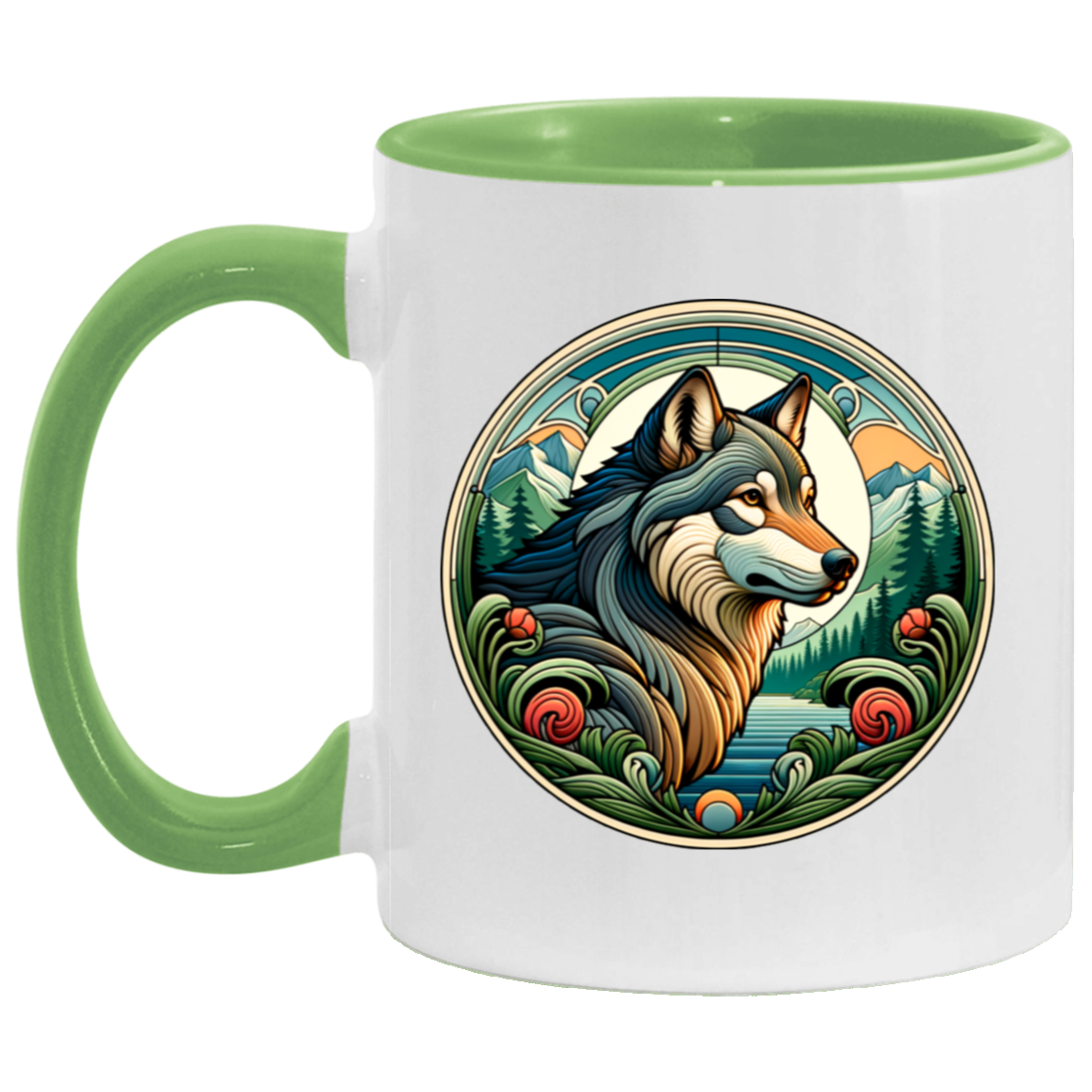 Wolf, Art Nouveau Style Mugs