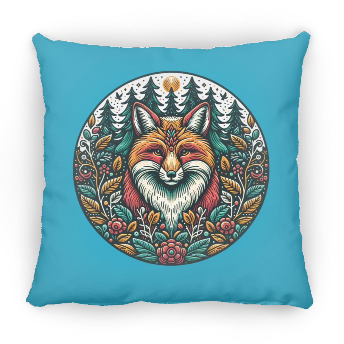 Fox Circle Folk Art - Throw Pillows