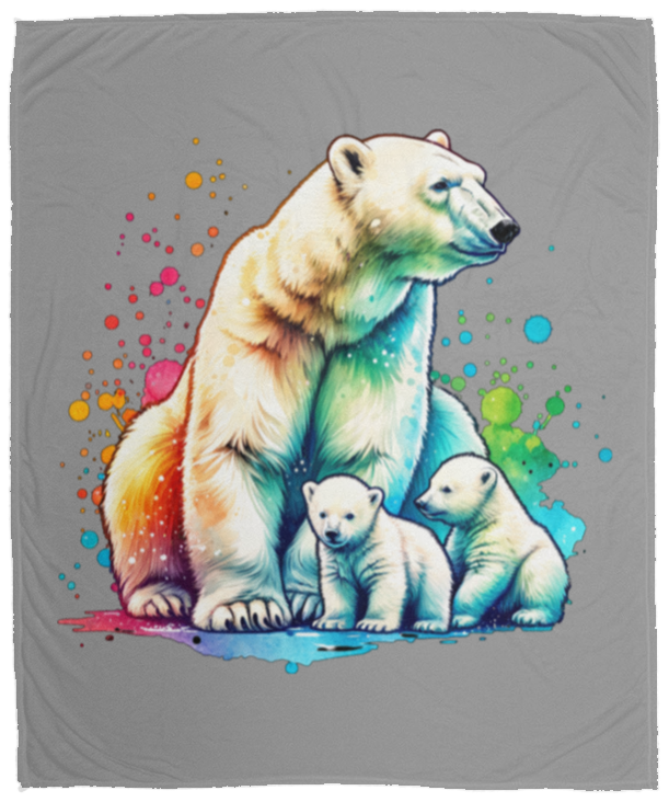 Polar Bear Mom with Cubs Fleece Blankets