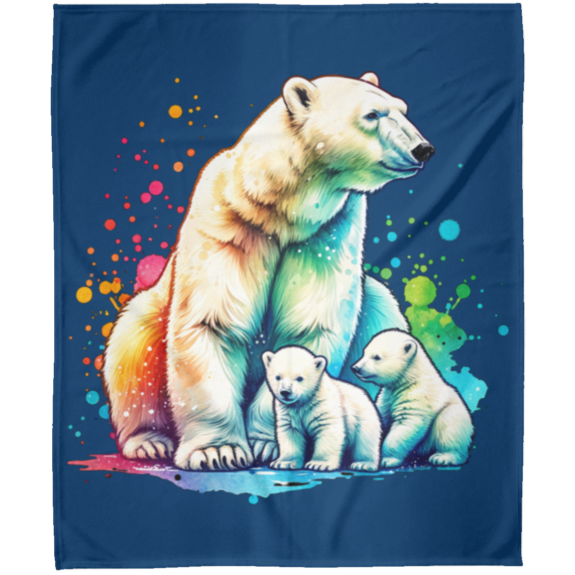 Polar Bear Mom with Cubs Fleece Blankets