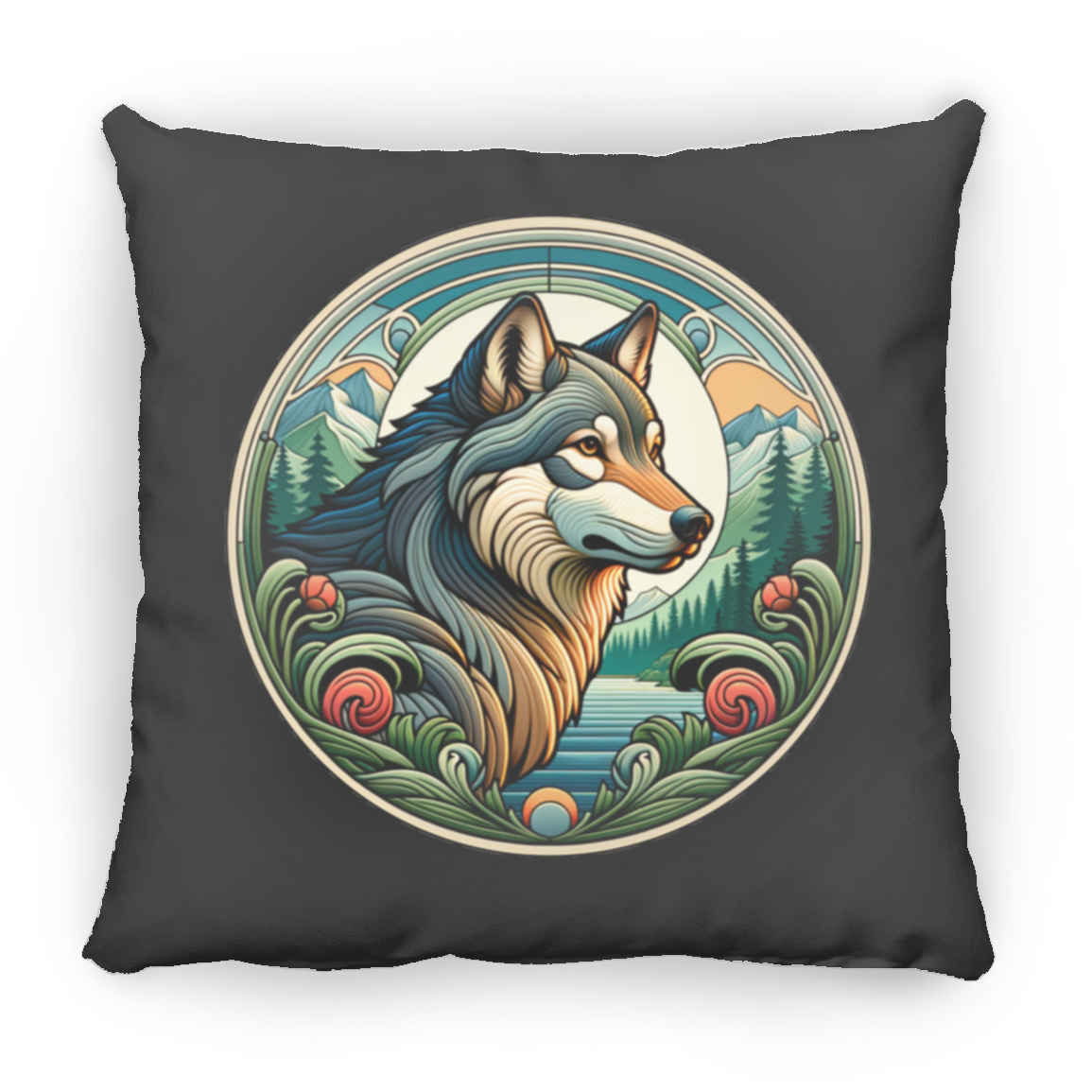Wolf, Art Nouveau Style - Throw Pillows