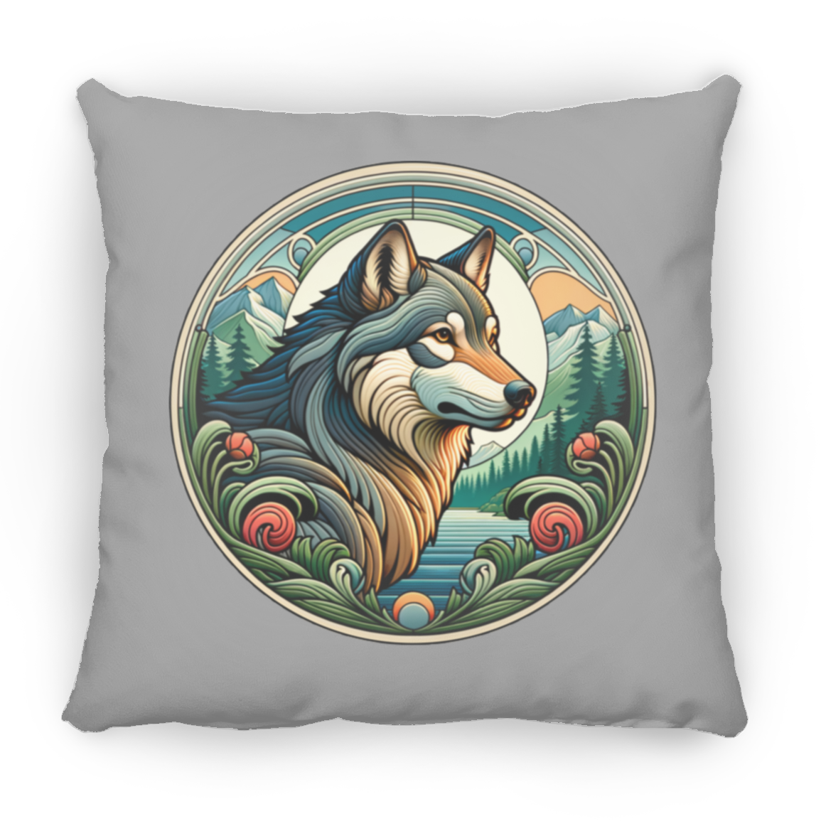 Wolf, Art Nouveau Style - Throw Pillows