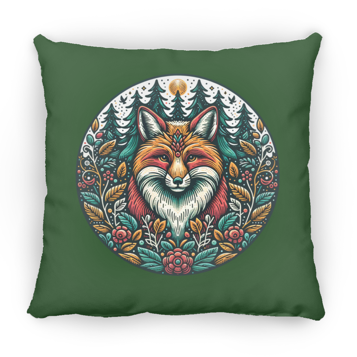Fox Circle Folk Art - Throw Pillows