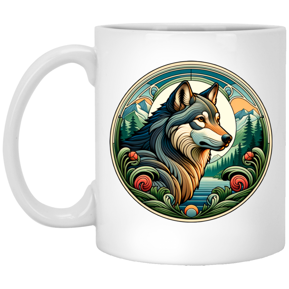 Wolf, Art Nouveau Style Mugs