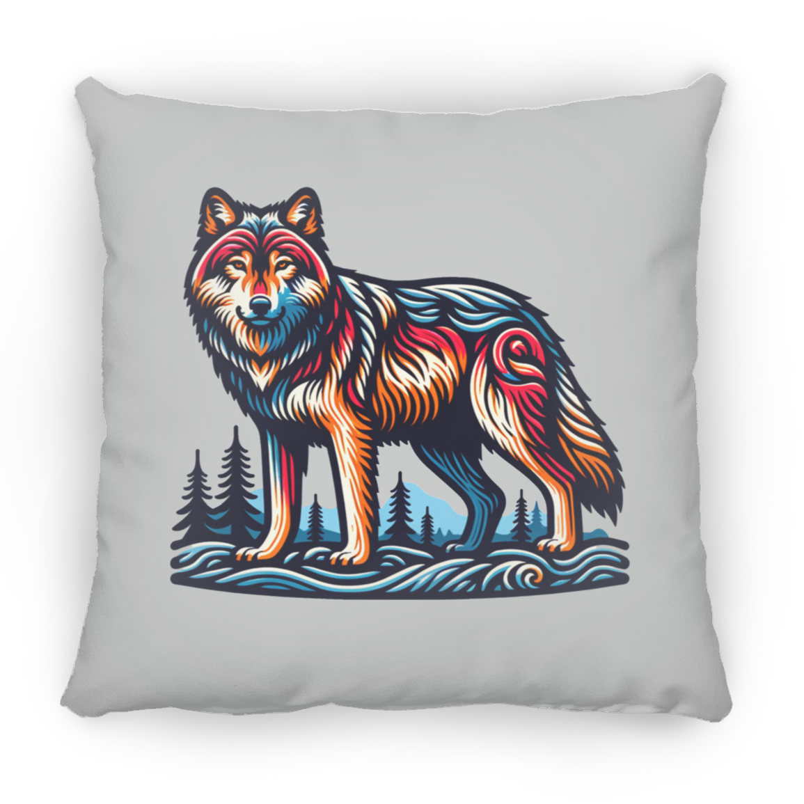 Wolf Block Print - Throw Pillows