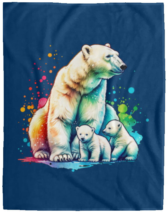 Polar Bear Mom with Cubs Fleece Blankets