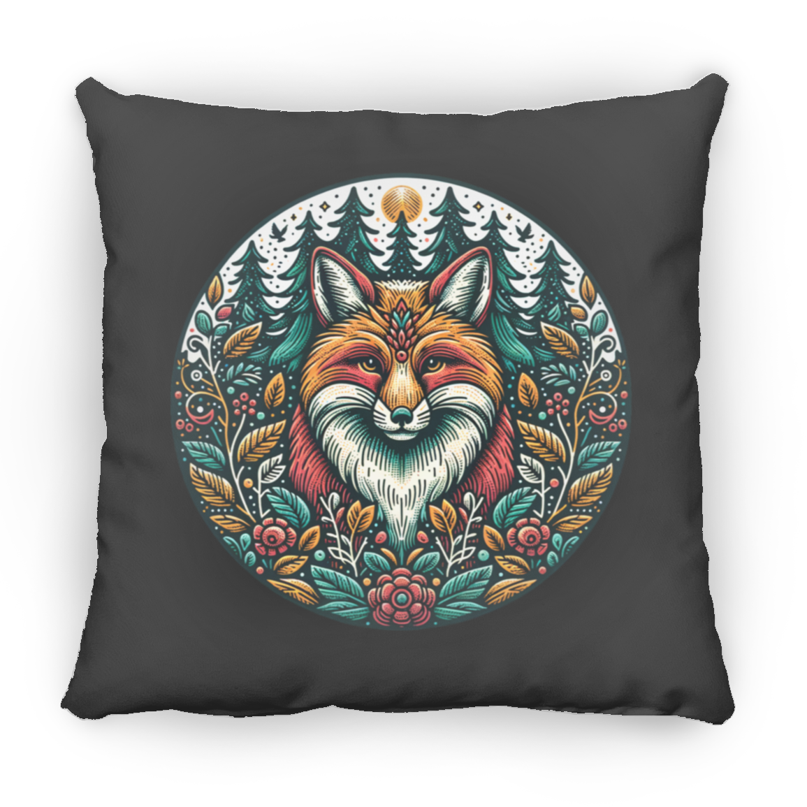 Fox Circle Folk Art - Throw Pillows