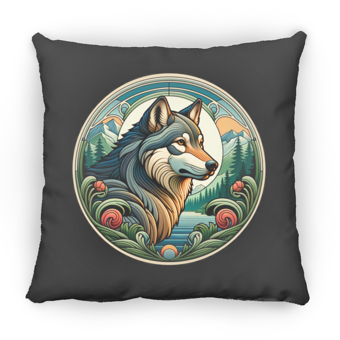 Wolf, Art Nouveau Style - Throw Pillows