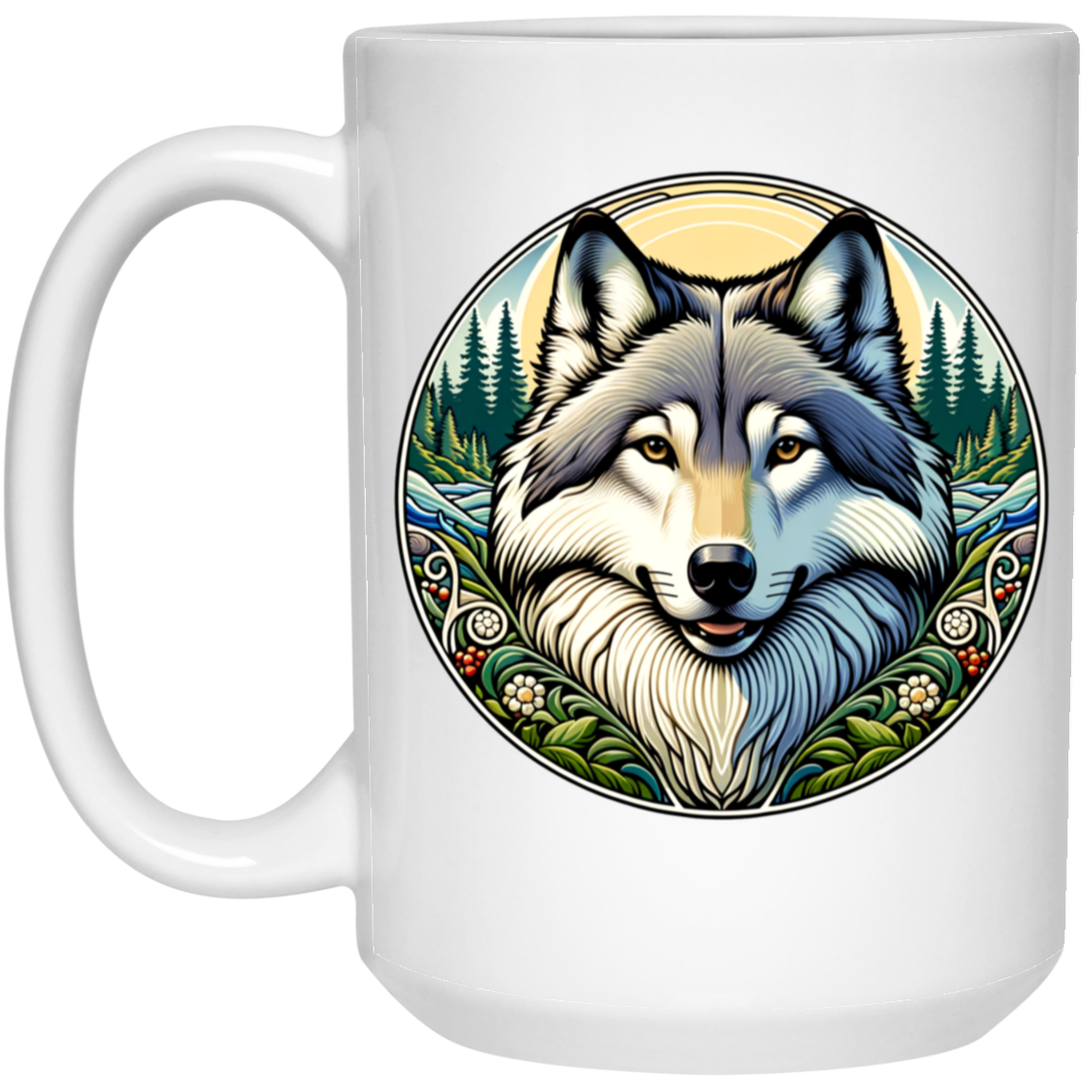 Wolf Portrait, Art Nouveau Style Mugs