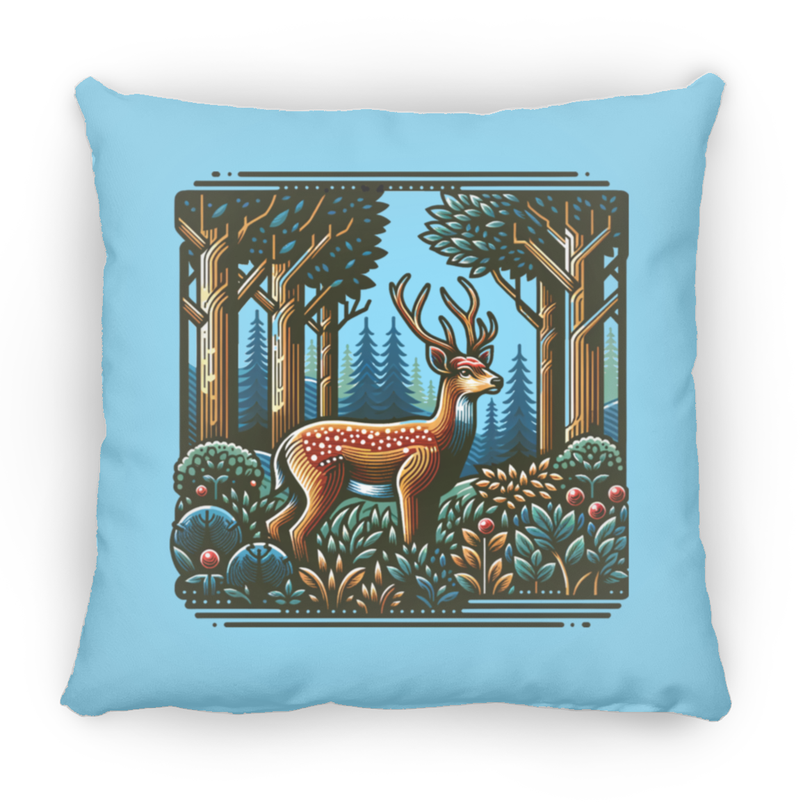 Deer in Forest Block Print - Throw Pillows