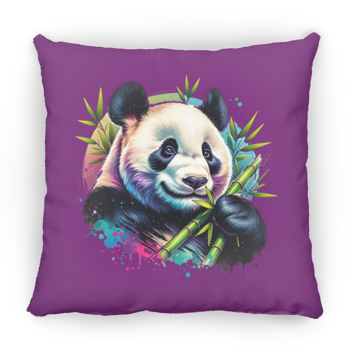 Bamboo Panda in Blue and Purple - Throw Pillows