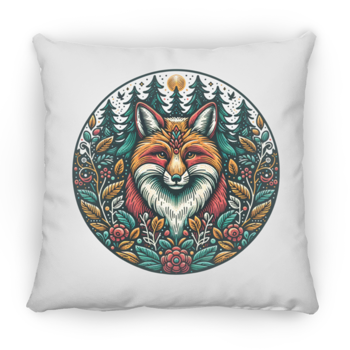 Fox Circle Folk Art - Throw Pillows