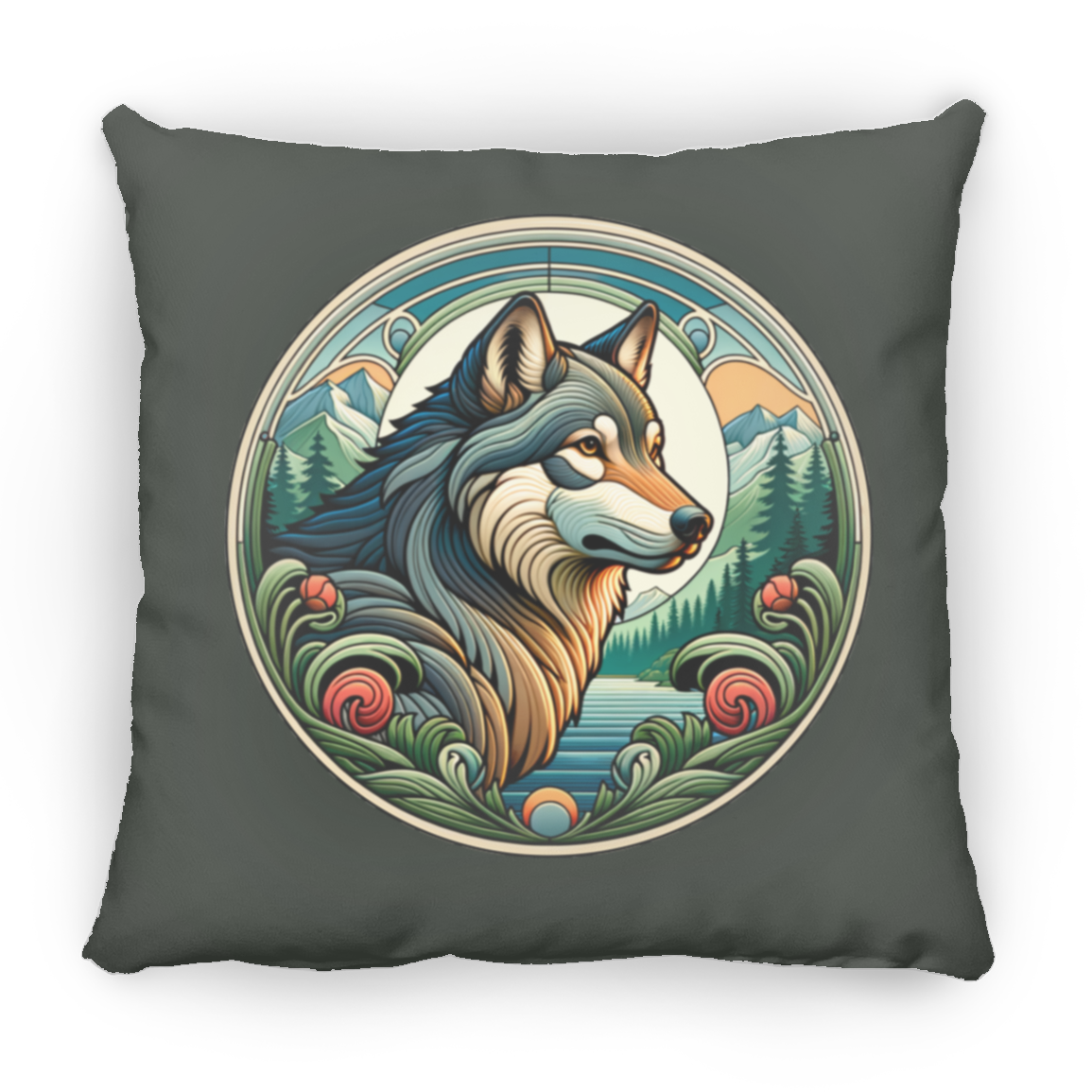 Wolf, Art Nouveau Style - Throw Pillows