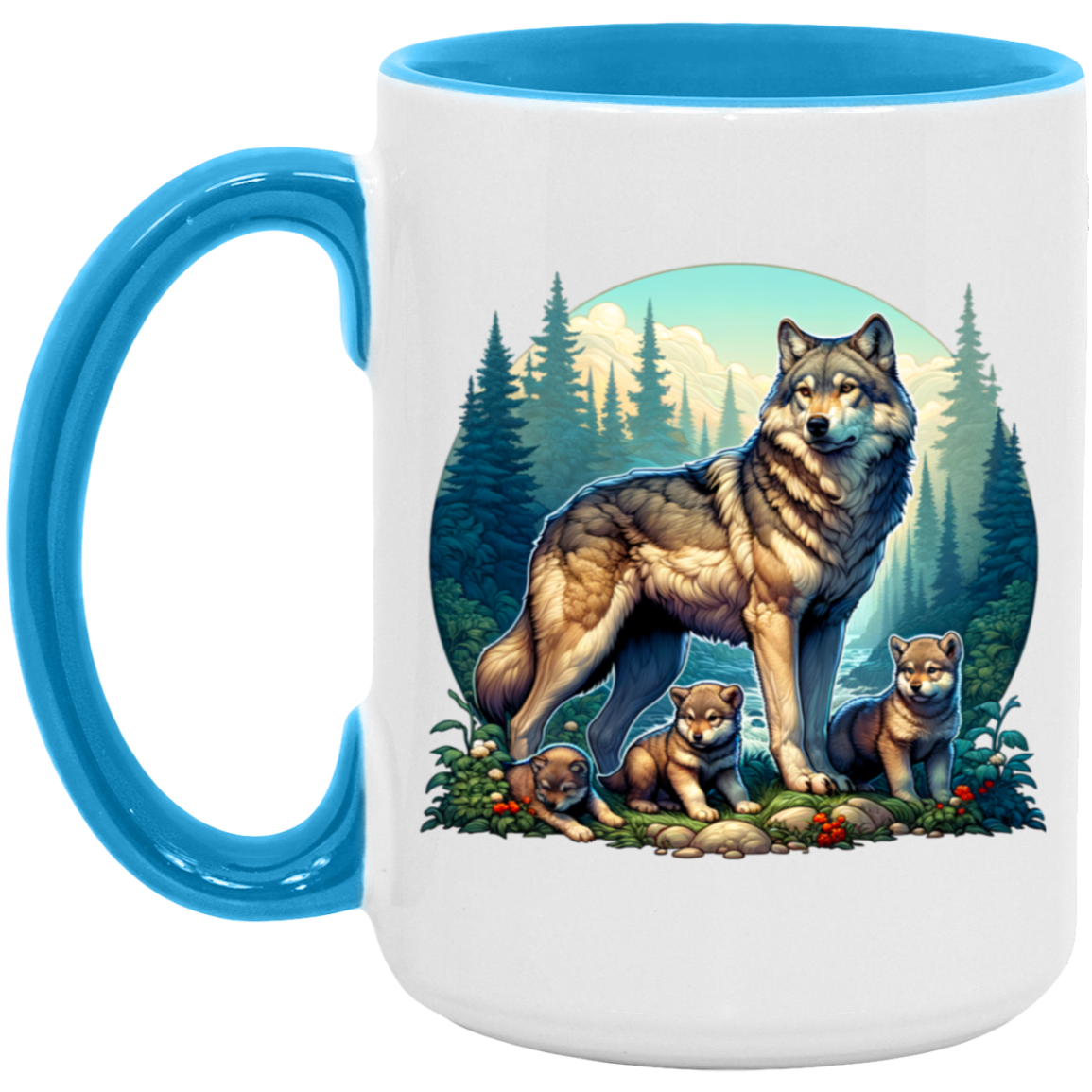 Wolf with 3 pups Mug