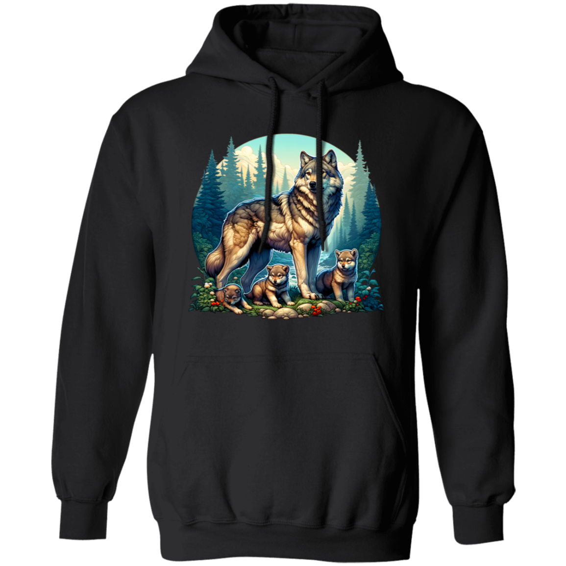 Wolf with 3 Pups hoodie