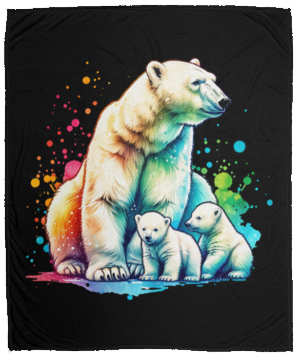 Polar Bear Mom with Cubs Fleece Blankets