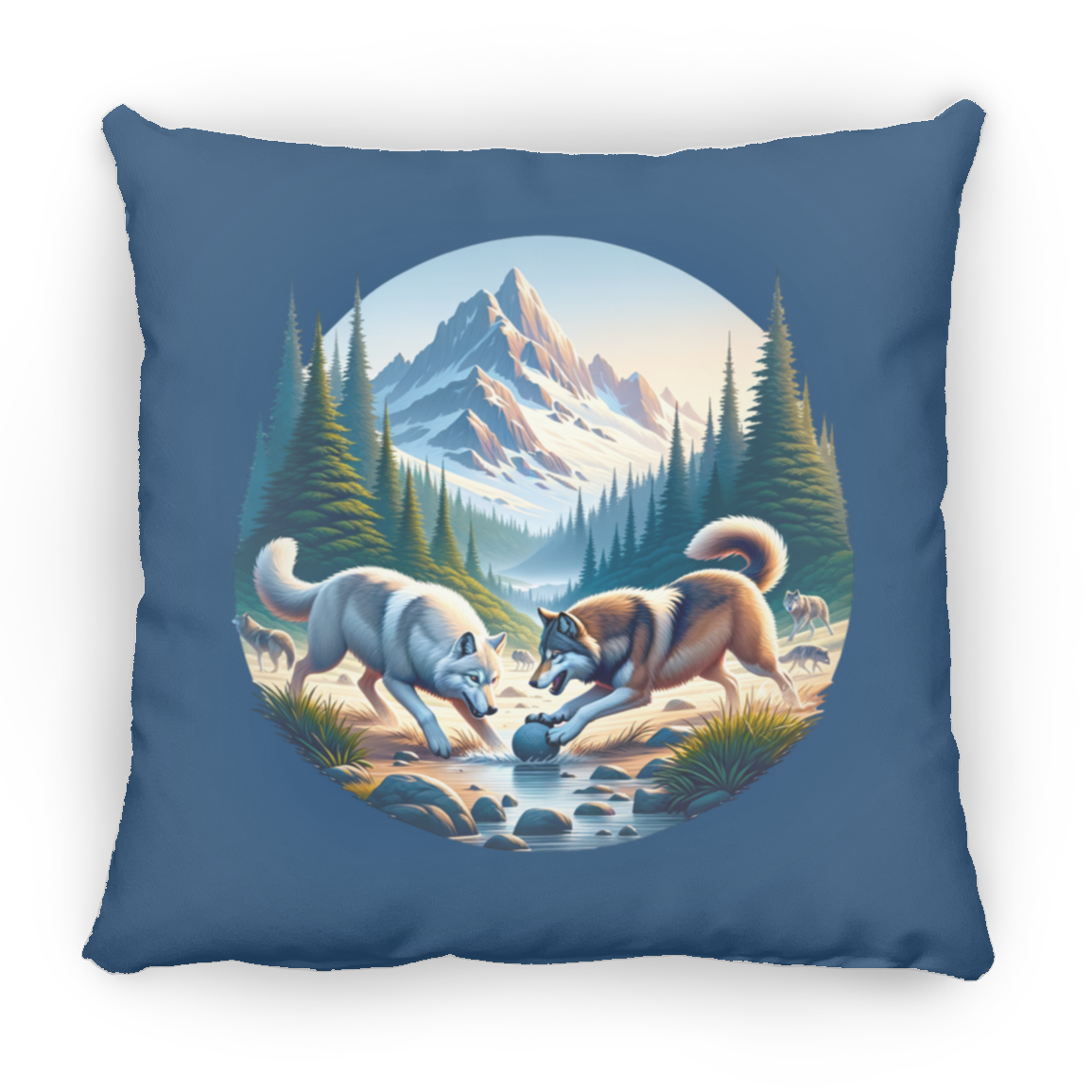 Wolves Playing - Throw Pillows