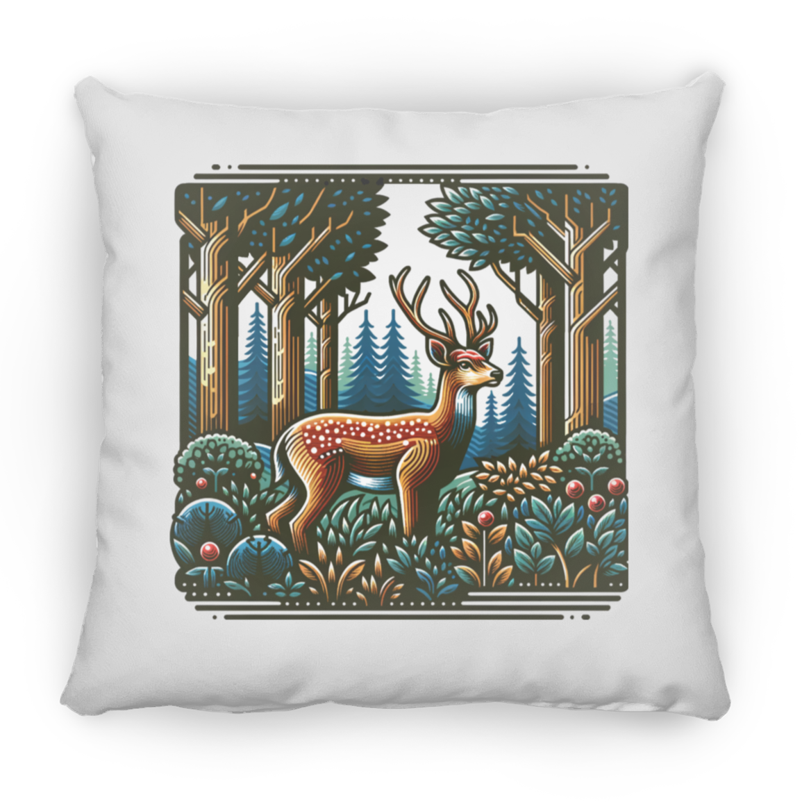 Deer in Forest Block Print - Throw Pillows