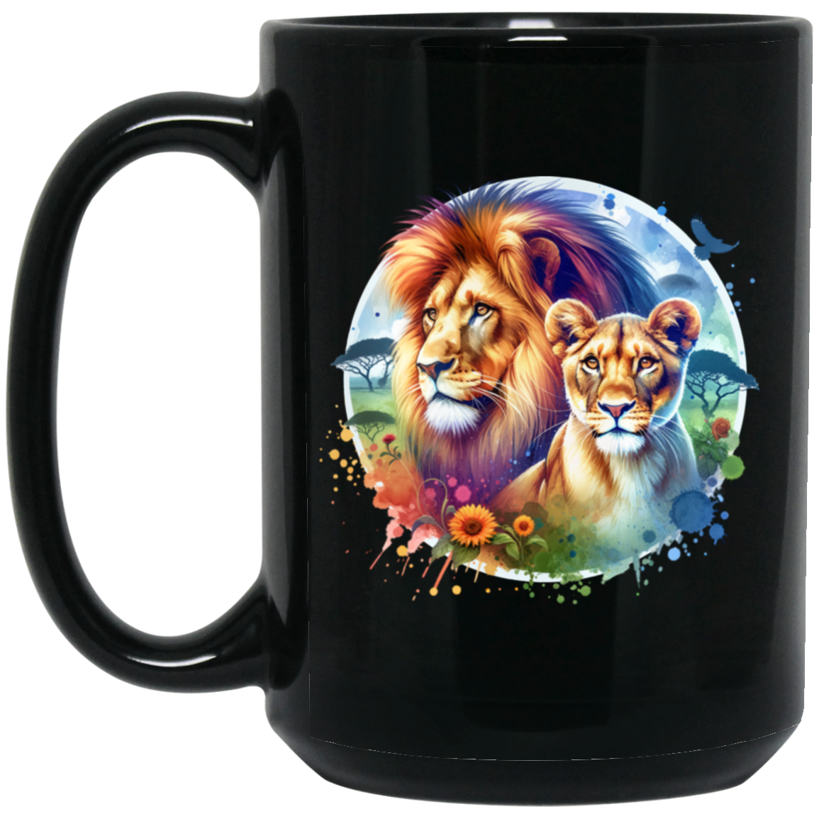 Lion and Lioness Watercolor - Mugs