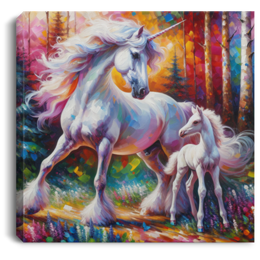 Unicorn Dad Meets his Daughter - Canvas Art Prints
