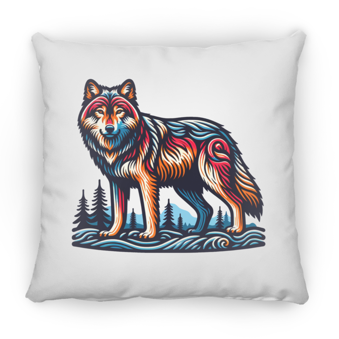 Wolf Block Print - Throw Pillows