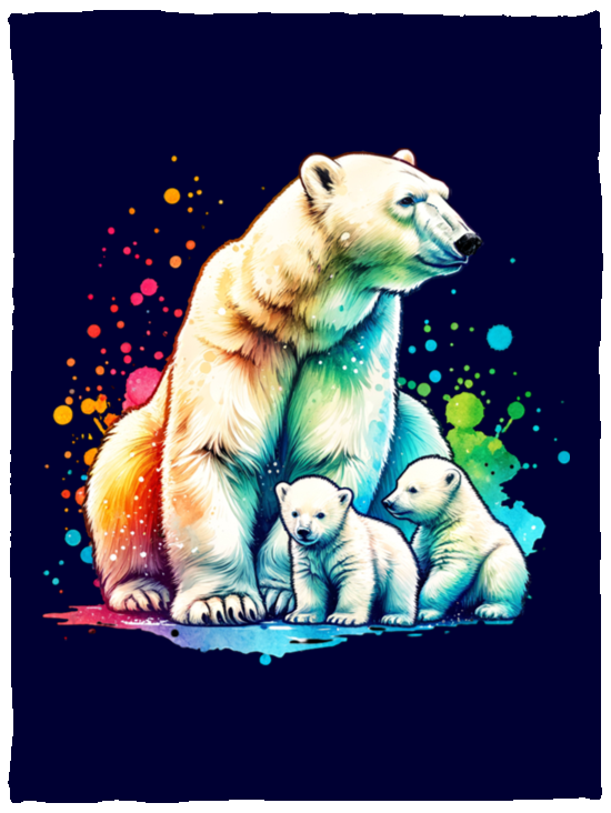 Polar Bear Mom with Cubs Fleece Blankets