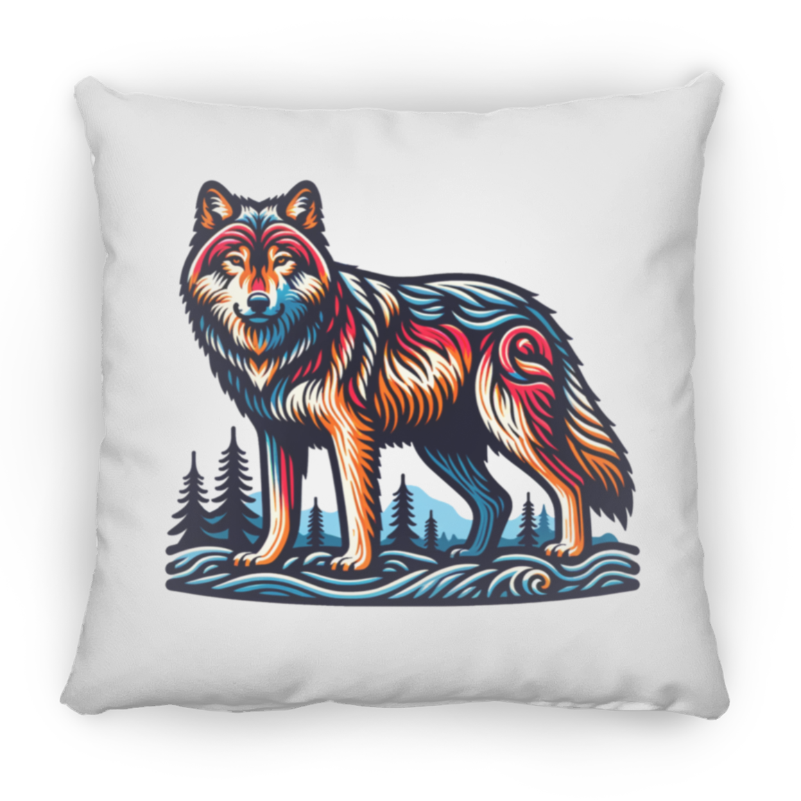 Wolf Block Print - Throw Pillows