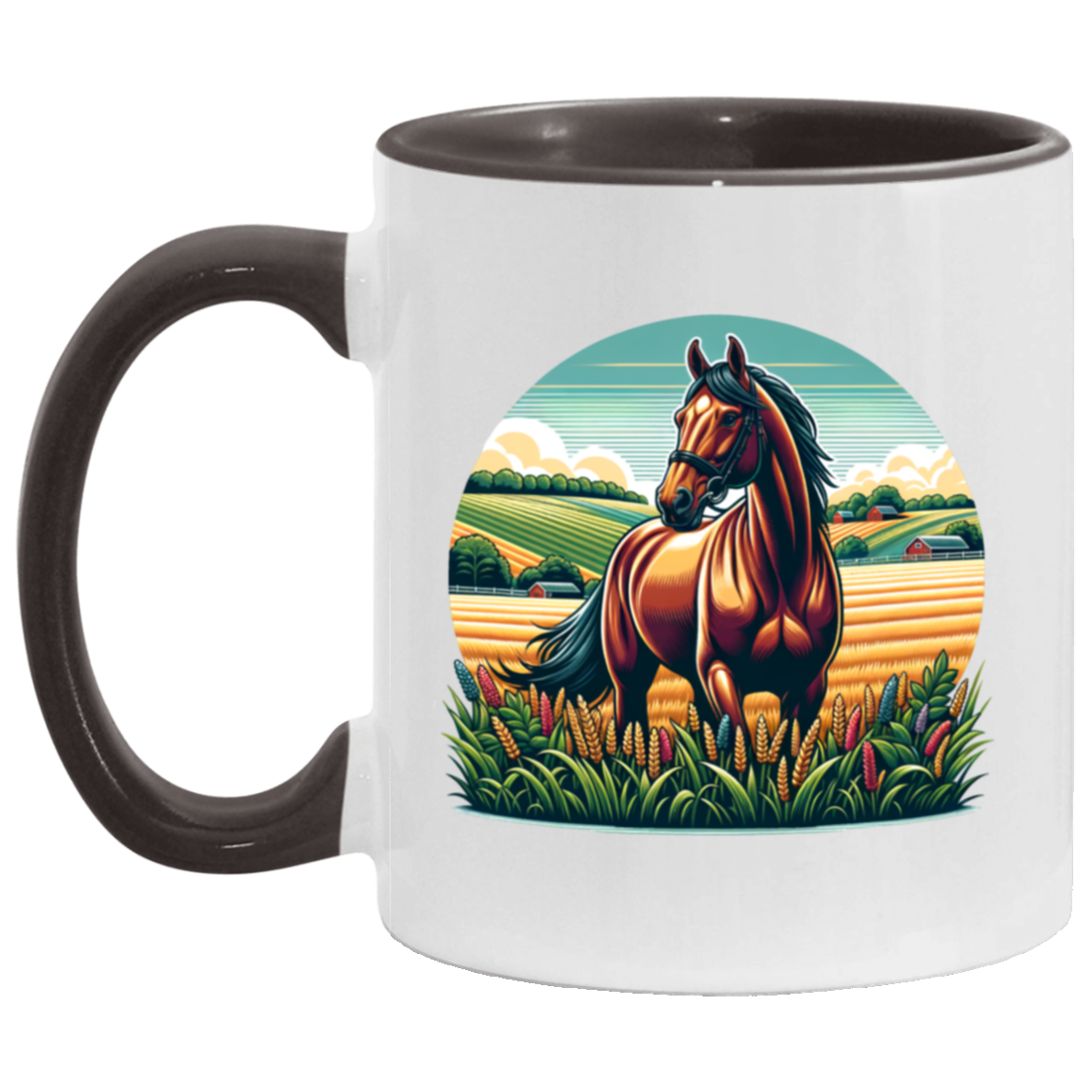 Bay Horse on Farm - Mugs