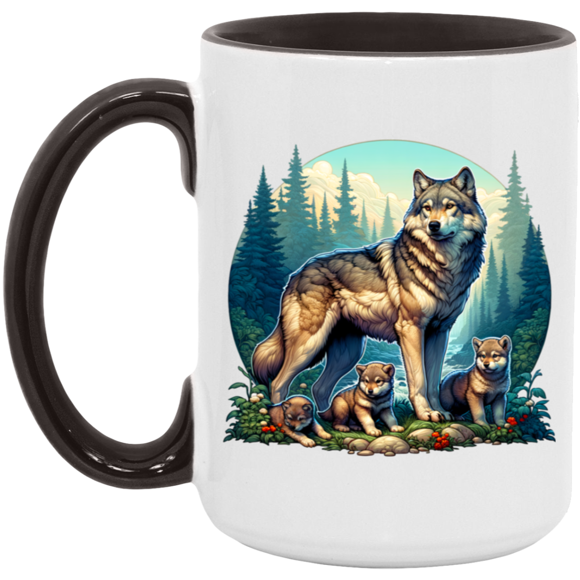 Wolf with 3 pups Mug
