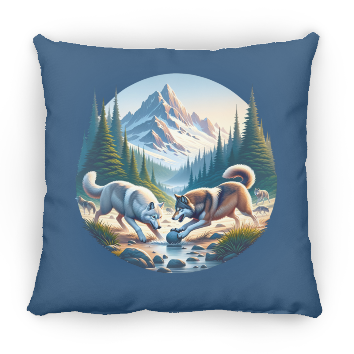Wolves Playing - Throw Pillows