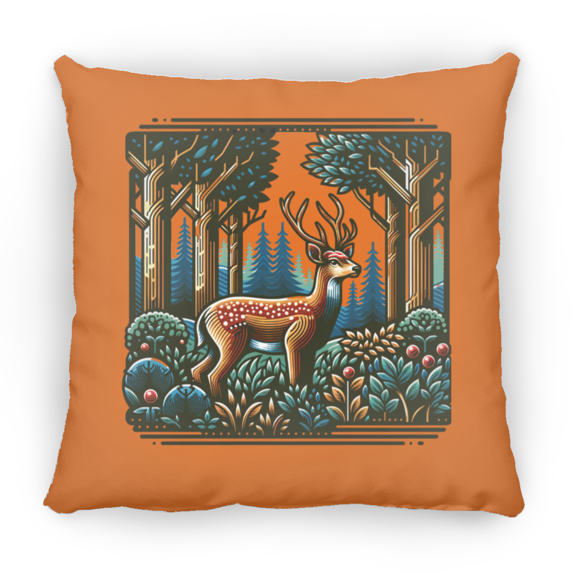 Deer in Forest Block Print - Throw Pillows