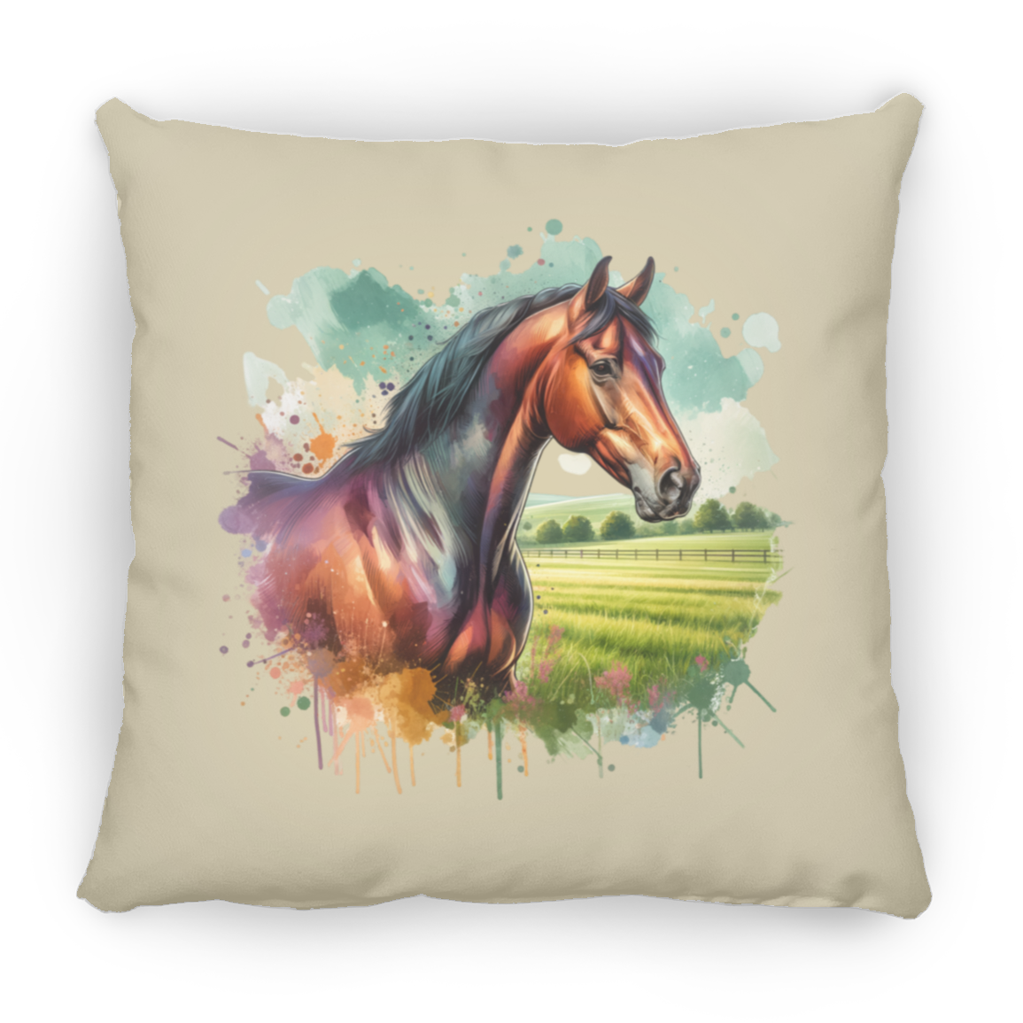 Bay Horse with Field - Throw Pillows