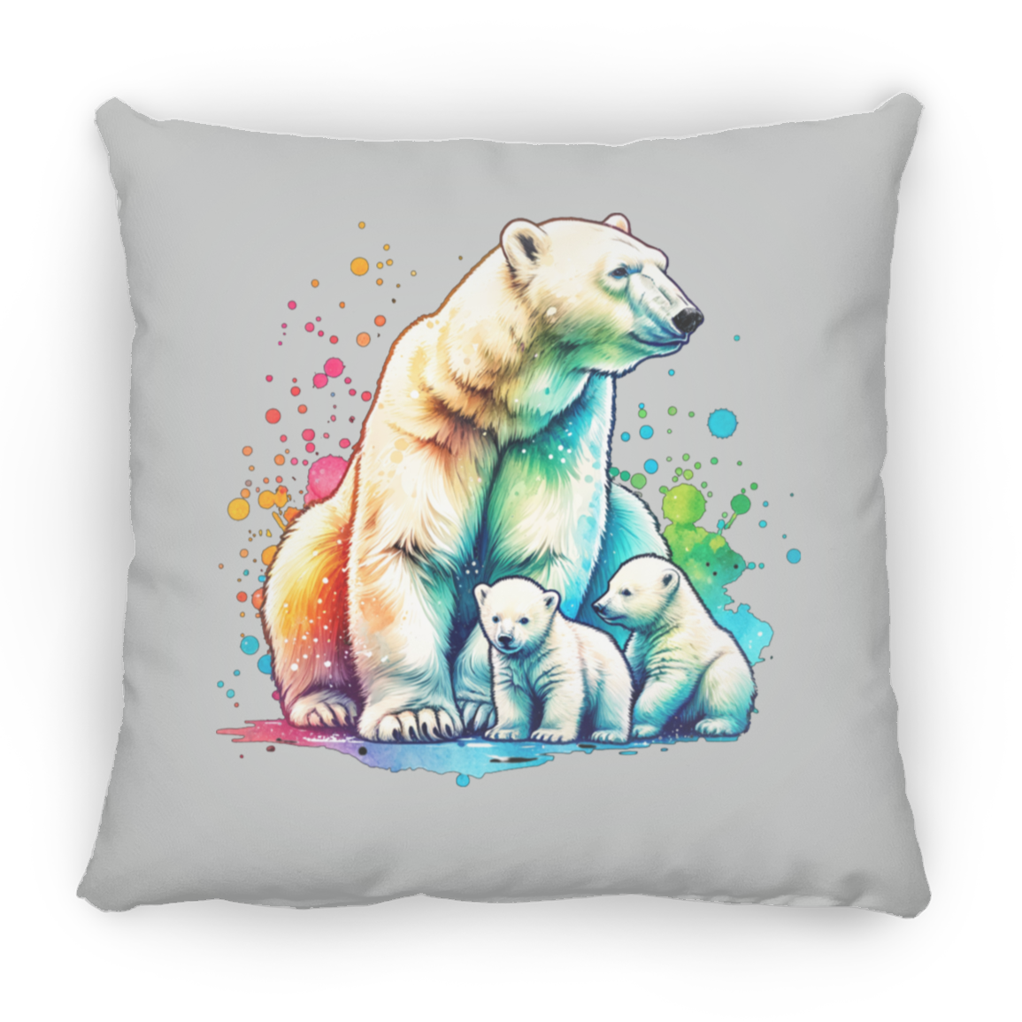 Polar Bear Mom with Cubs - Throw Pillows