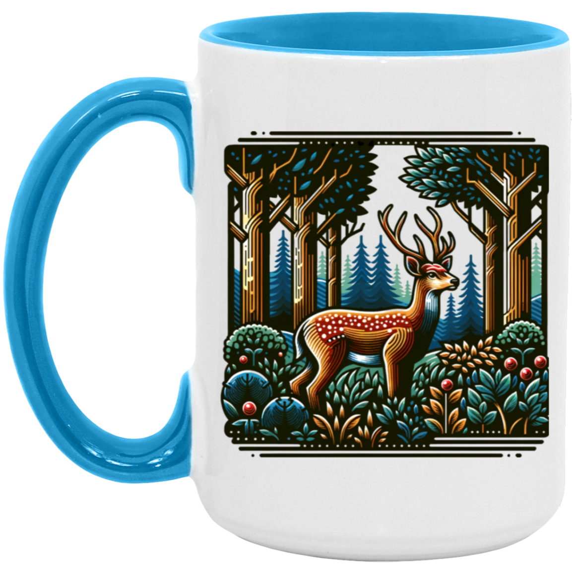 Deer in Forest Block Print - Mugs