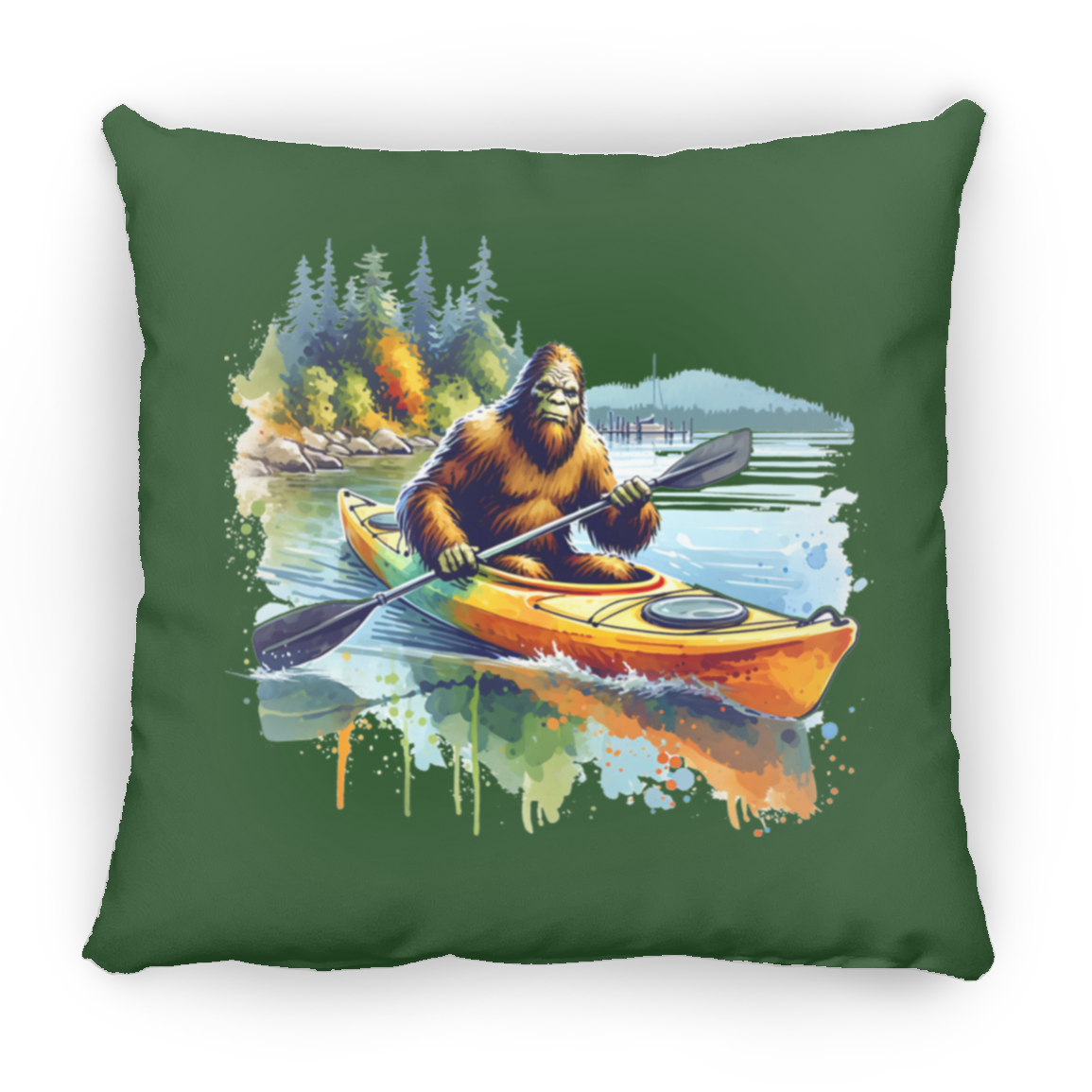 Sasquatch in Kayak Throw Pillows