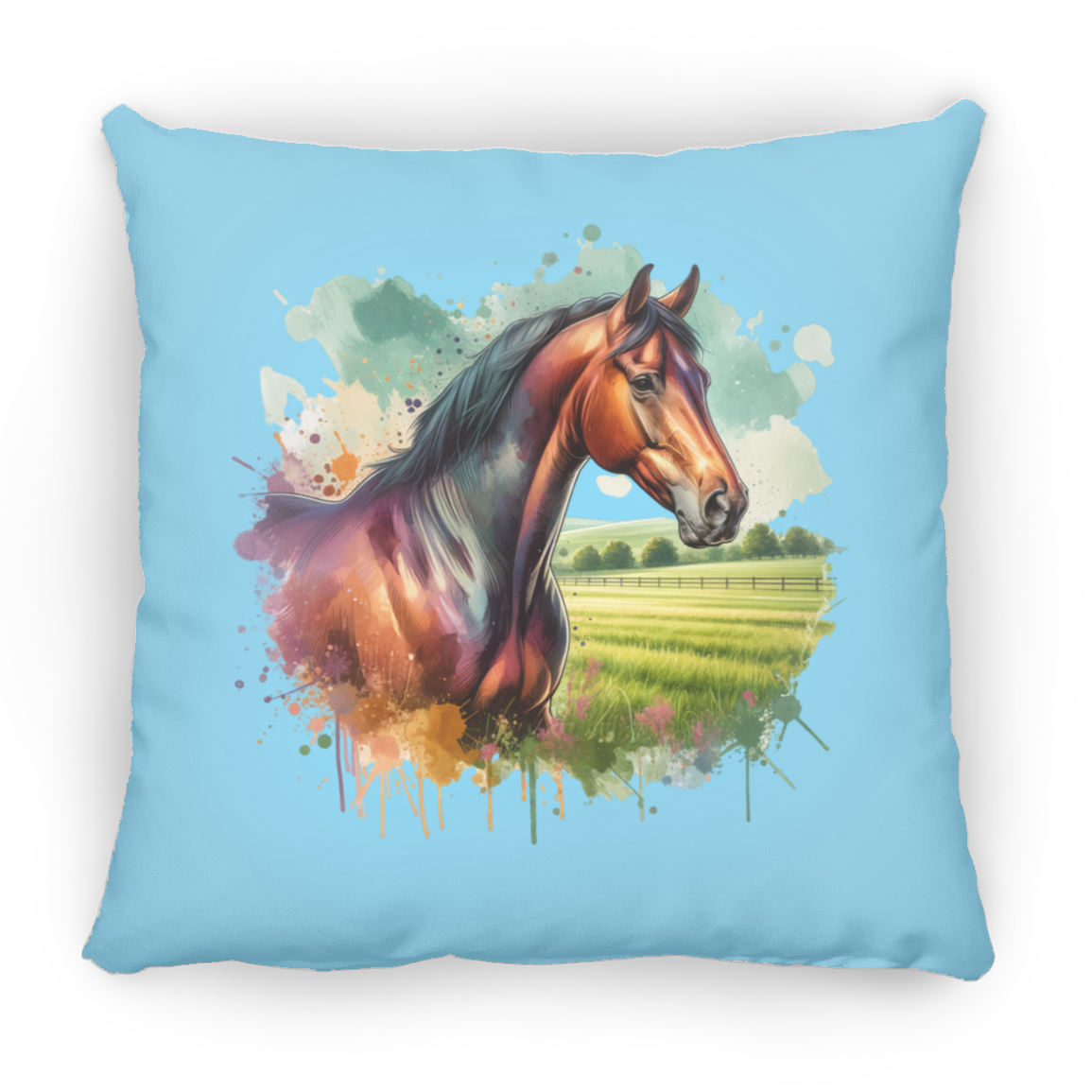 Bay Horse with Field - Throw Pillows